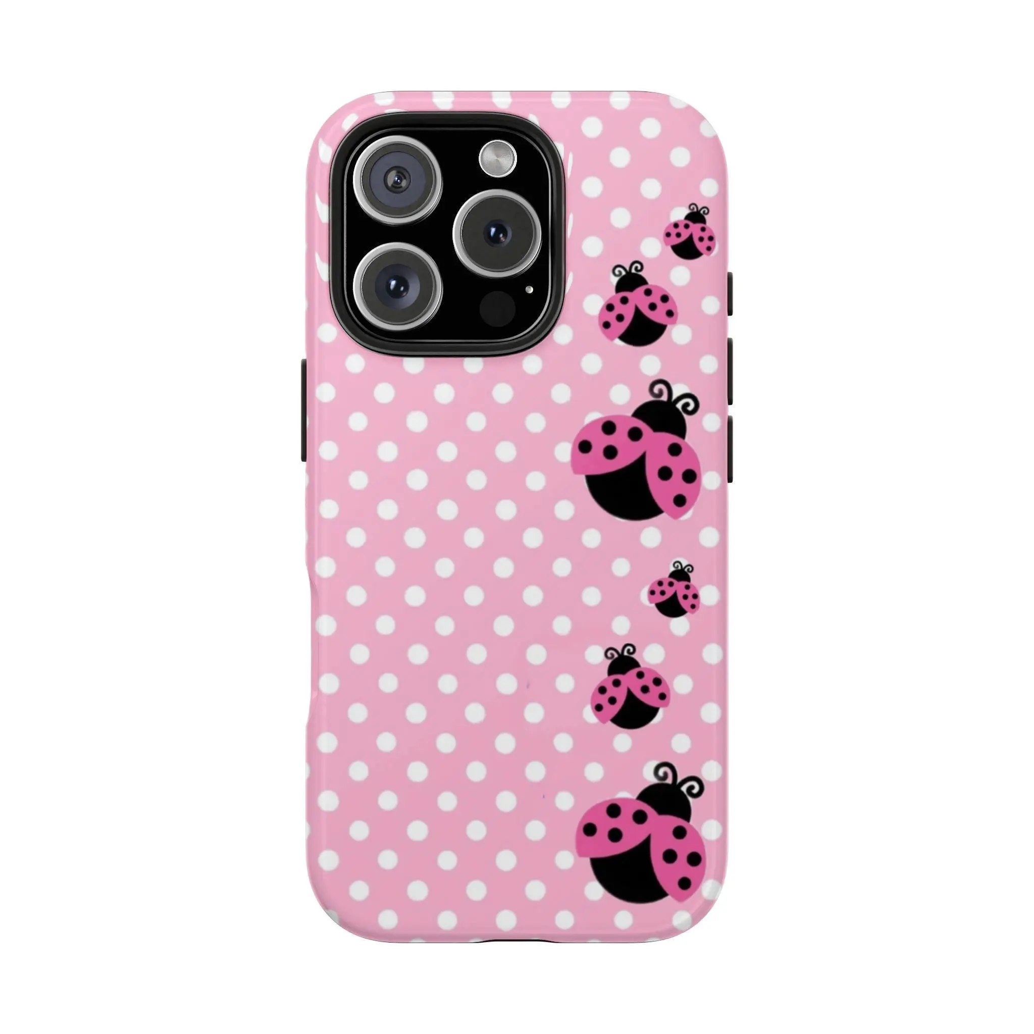 Pink Polka Dot & Ladybug Print Phone Case / For iPhone 17 Pro Max / 16 Pro Max / 15 Pro Max / 14 Pro Max / 13 Pro Max / Galaxy S26 Ultra / S25 Ultra / S24 Ultra / S23 Ultra / S22 Ultra