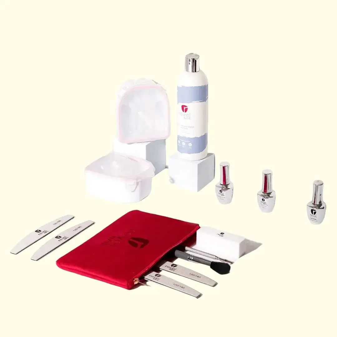 Revel Nail Build Your Own Gel Polish Starter Kit with Red Pouch Nail Tools and Gel Polish Bottles for DIY Nail Art Youth Friendly