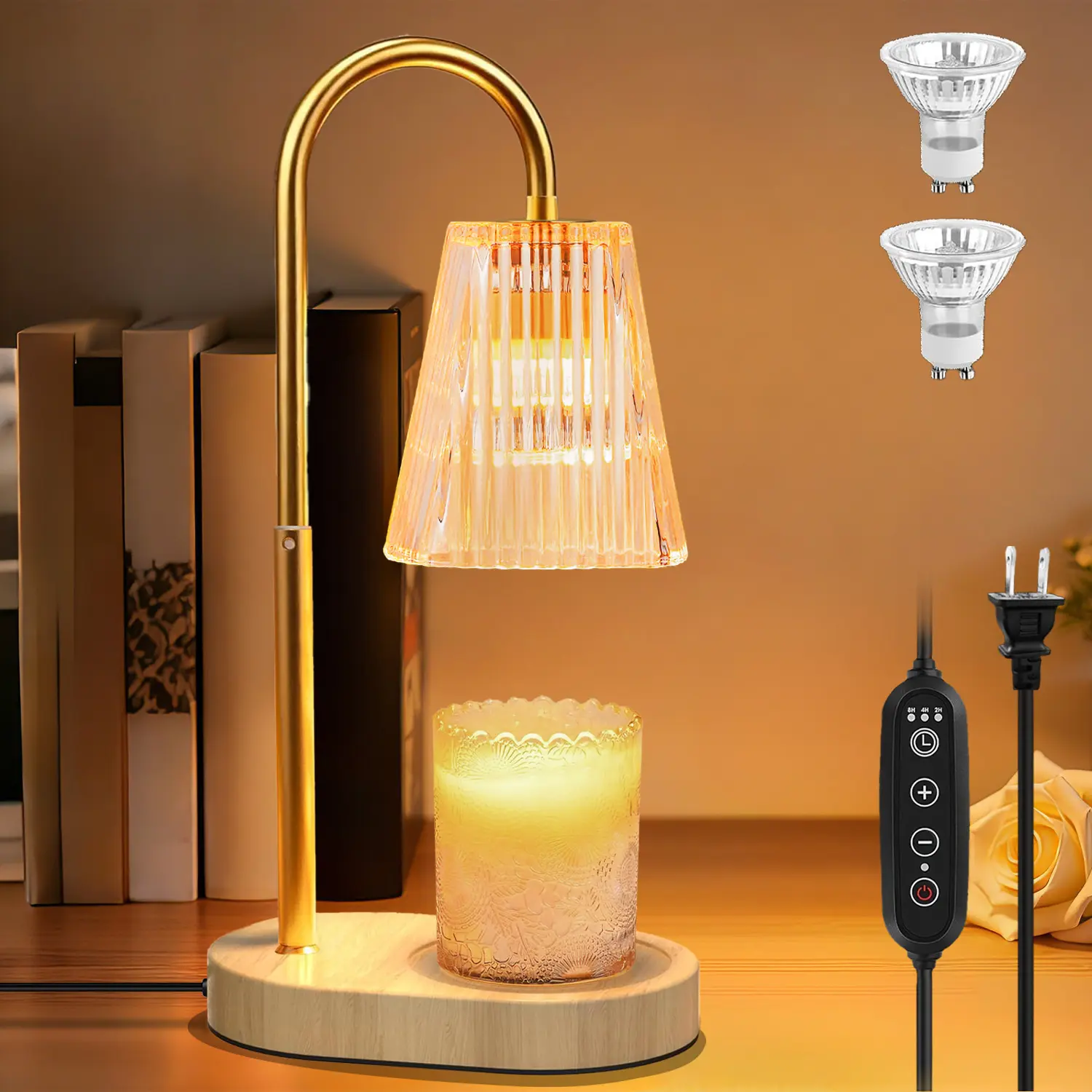 Candle Warmer Lamp Timer Adjustable - Height Wax Melt Electric Light Warming Dimmable Top Melter Heater for Melting Heating Small Jar Candles Gifts Women Mom Birthday Home Desk Decor Candle Stand with 2 Bulbs(not include candles)
