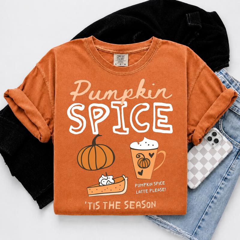 Comfort Colors Pumpkin Spice Tshirt, Tis The Season Fall Shirt, Back Design Tee, Pumpkin Spice Latte Lover Shirt, Autumn Tee