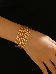 Women's Fashion Multi-Layer Cross Design Pure Metal Open Bangle Bracelet, Stylish Casual Jewelry Accessory for Daily Wear