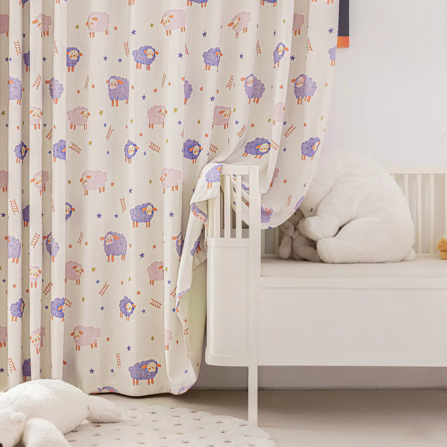 1pc Cute Cartoon Sheep Chenille Blackout Curtains | Thick Textured Grommet Top, Colorful Sheep Digital Print | Suitable for Kids Room/Bedroom, High Blackout & Drape + Matching Sheer Curtains, Healing Cute Decor