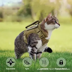 Tactical Cat Harness and Leash Set, Vest-Style Escape-Proof Adjustable Walking Gear for Cats & Small Dogs, Breathable Pet Chest Strap with Sturdy Leash for Outdoor Travel