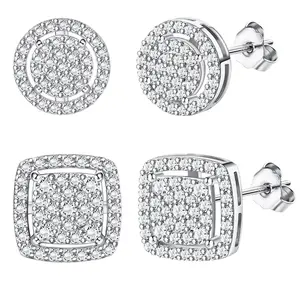 Earrings for Men 925 Sterling Ear Acupuncture Men's Earrings Black/Silver/14K Gold Earrings for Men Iced Out Earrings Halo Square Earrings Mens Stud Earrings Set