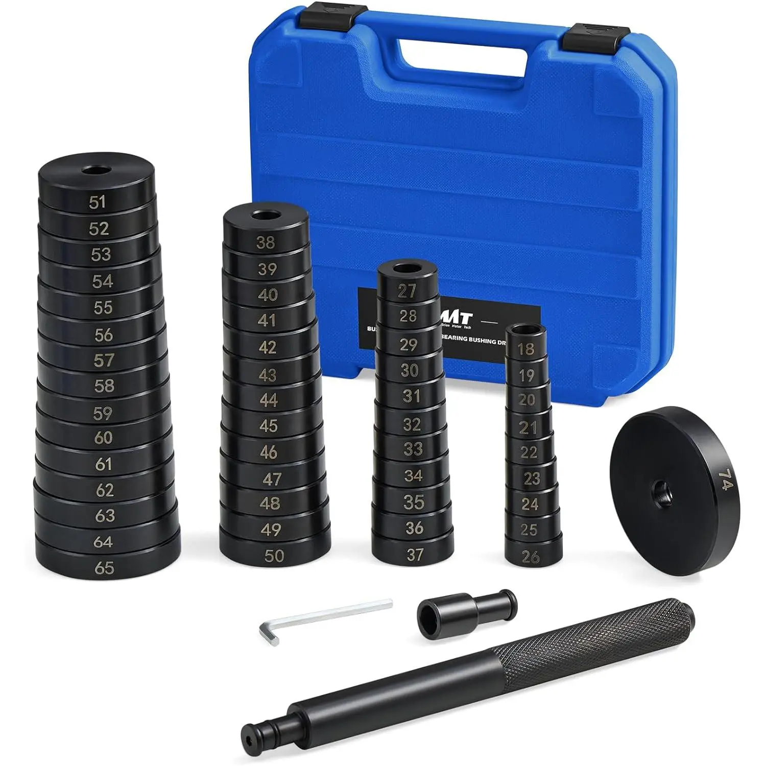 52-in-1 Carbon Steel Automotive Custom Bushing Driver Tool Set - Rust-Resistant Kit with Long Shaft, Screw, 180mm Handle, 18-65mm Range, 50 Discs, Wheel Bearing Replacement, Transmission Axle Race Seal Installer, Bush Puller, Bearing Press, 12Mm Shaft And