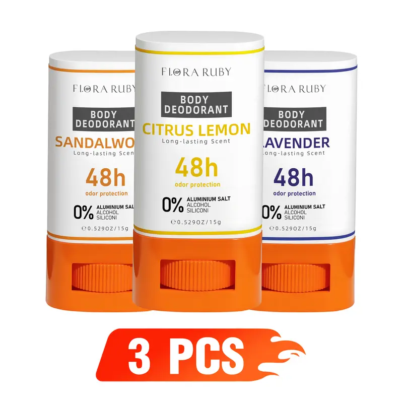 3-piece natural antiperspirant and deodorant stick, effectively protects underarms, provides 48-hour long-lasting fragrance, available in lavender, citrus lemon, sandalwood and other scents.