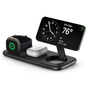 Qi2 Trio Wireless Charging Pad Satechi Qi2 Trio Wireless Charging Pad, 3 in 1 Wireless Charging Station, Qi2 15W Fast Charger for iPhone 17/16/15/14/13/12, 5W for AirPods and 5W for Apple Watch