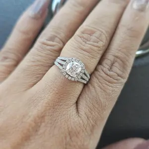 Cushion Cut Moissanite Engagement Ring 18K Gold Plated Sterling Silver