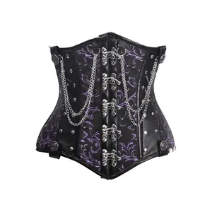 Top Drawer Black/Purple Steel Boned Underbust Corset w/Chains and Clasps