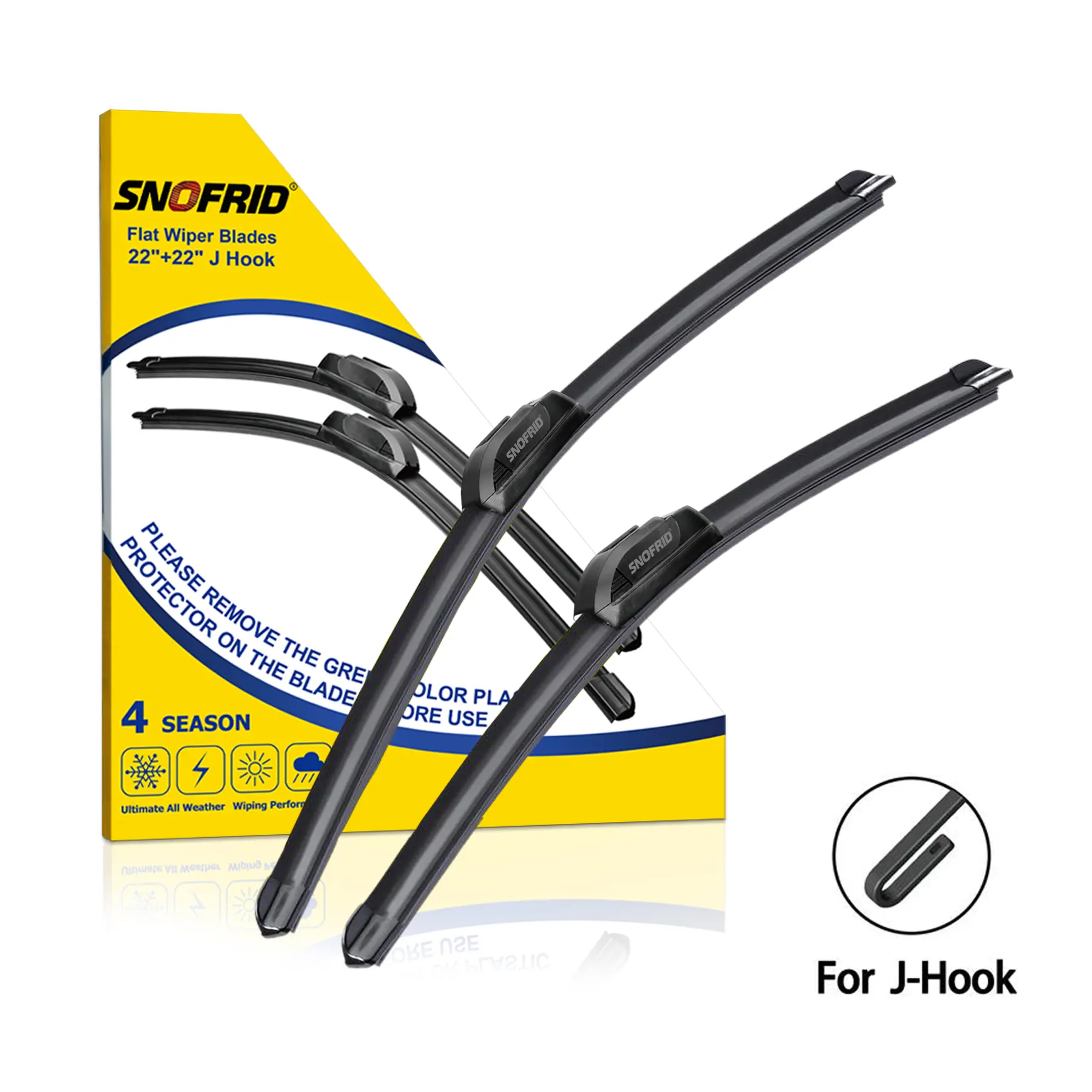 Snofrid All-Season Wiper Blade for J-Hook Wiper Arm - Zero Noise Zero Streaks - OEM Quality Classic Auto Accessories Car Parts Automotive Replacement