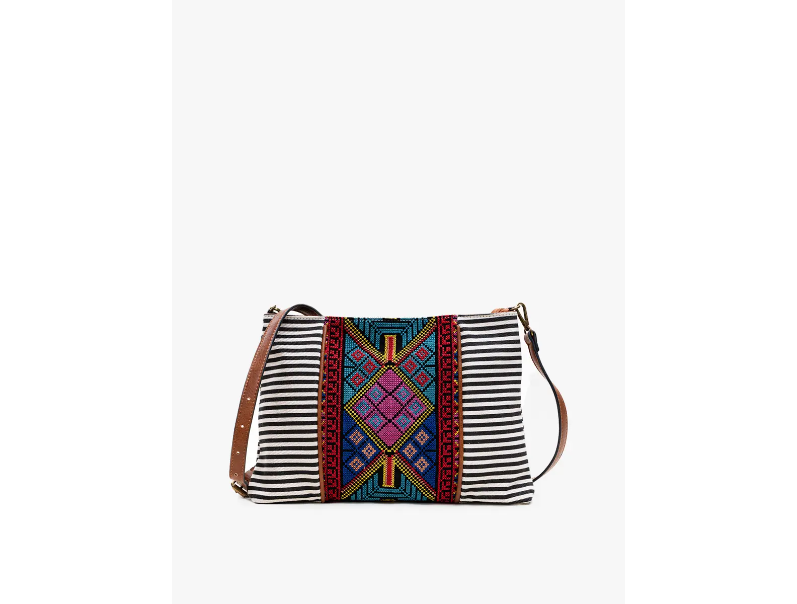 JC M1979 Felicity Aztec Embroidered Crossbody: Taupe/Mint