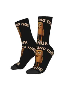 BIIHUDU Men's Italian Brainrot Meme Sock with Tung Tung Tung Sahur Sound Effect - Full-Body Print Novelty Funny Footwear for Tube Socks