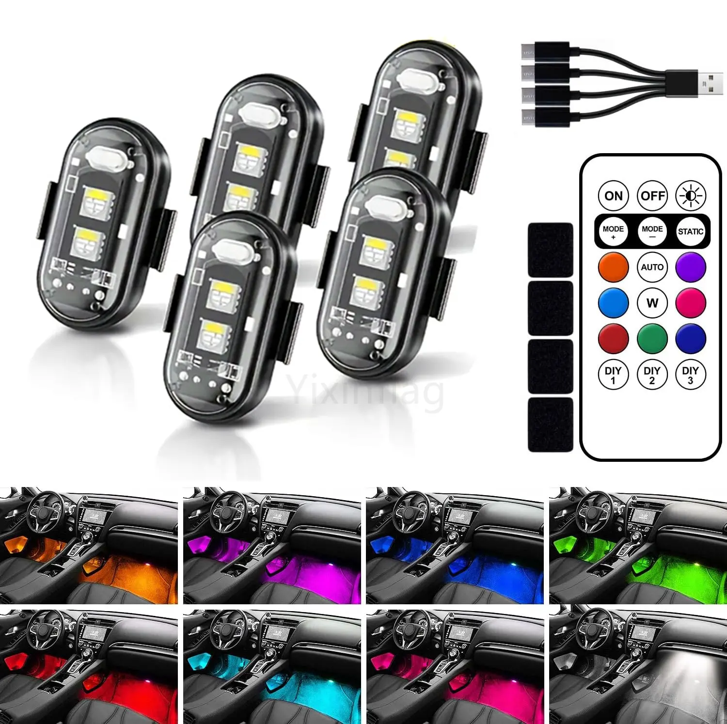 Remote Control Car Footwell Light, USB Rechargeable RGB LED Light, Waterproof Car Interior Decoration Light, Car Lighting Accessories, Suitable for Cars, Gift for Women Men Valentine's Day, Holiday Decorative Car Mods Exterior