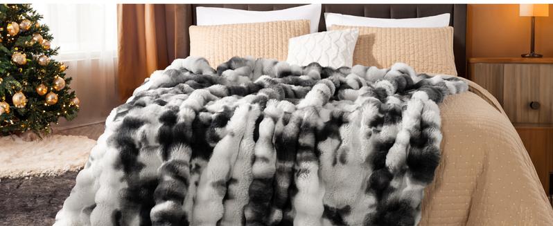 Shilucheng Faux Rabbit Fur Throw Blanket - 1 Count Super Soft Fluffy Warm Bubble Faux Fur Comfy Blanket for Couch, Thick Bedding Throw for Home Decor