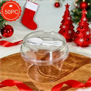 20/50 PC set with spoon and lid pudding cup, transparent mousse cake box, yogurt cup, reusable leak-proof, suitable for birthday party dessert baking storage, Christmas party, wedding and event