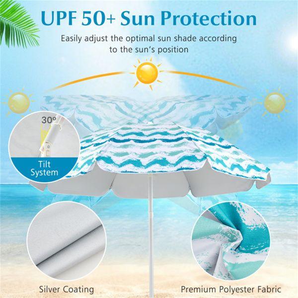 4-Piece Beach Set with 6.2ft Sun-Proof Umbrella, 2 Folding Chairs & 80"x80" Waterproof Blanket-Blue