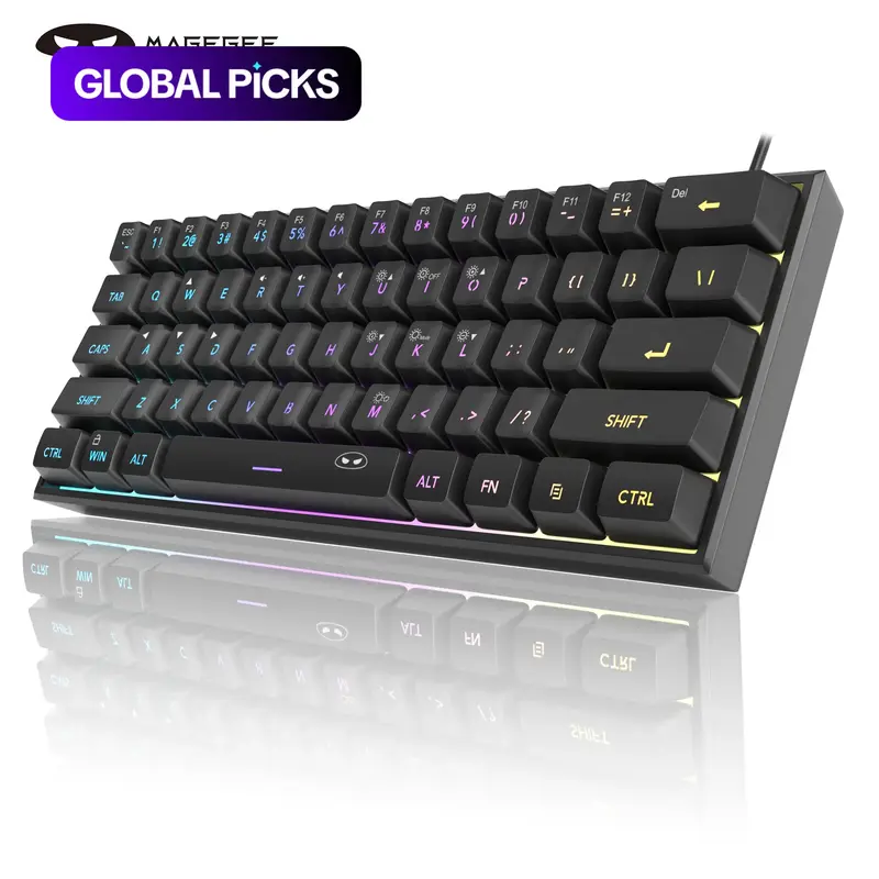 MageGee Mini 60% Wired RGB Backlit Gaming Keyboard, 61-Key Ultra-Compact Ergonomic Mechanical-Feeling Office Keyboard for PC, MAC, PS4, Xbox One Gamer Rgb Backlight Keyboard #GLOBAL PICKS