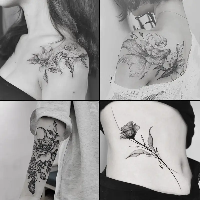 4 herbal tattoo stickers, including 4 floral element styles, last for 7-15 days, waterproof and friction-resistant, the effect is real, suitable for people who are afraid of pain and do not want to get tattoos