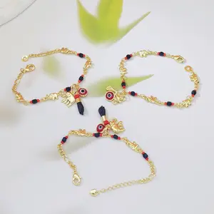 Bohemian style evil eye and elephant charm bracelet/anklet, featuring a cute cartoon design suitable for both adults and children. A fun and playful piece of everyday jewelry.