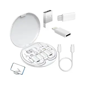 UNIQNOVA Multi USB Charging Adapter Cable Kit, C to iOS Device Cable Box, Conversion Set USB A & Type C to Male Micro/Type C/iOS Device, Data Transfer, Card Storage, Tray Eject Pin, Phone Holder