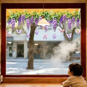 1Pc (30*90cm) Watercolor Wisteria Static Window Cling, Glass Decor Sticker for Balcony and Bedroom
