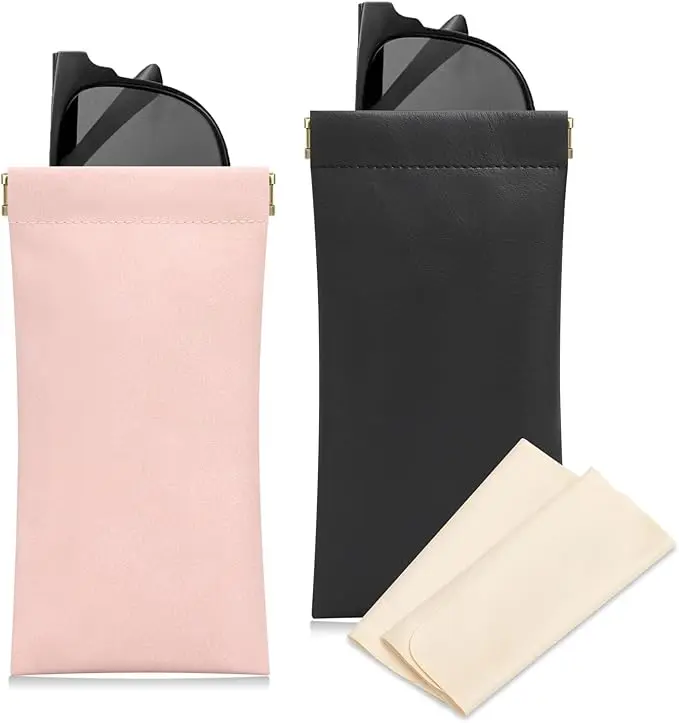 2-Piece Sunglass Cases for Women, Solid Colors Slim Size Squeeze Top Pouches, Portable Sunglasses Organizer Bags for Everyday Use, Everyday Bag, Sunglass Pouches