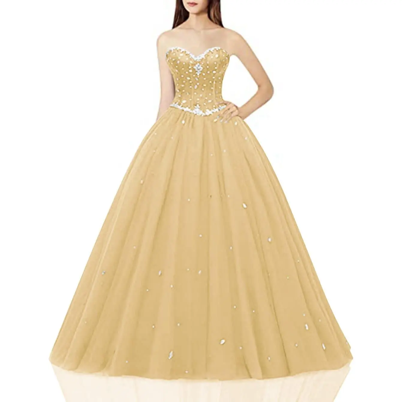 Women's Sweetheart Tulle Fabric Formal Dress - Floor-Length Hem Formal Wear for Quinceanera, Prom, Prom Dress, Quinceanera Dress