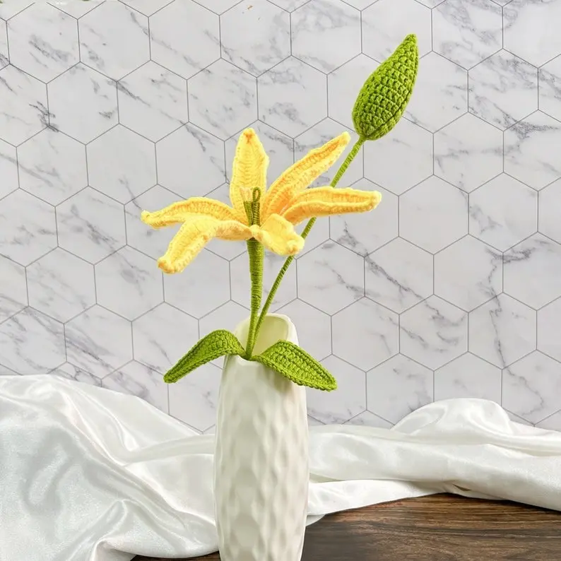 Handmade crocheted lily with flower buds, Rapunzel,Yellow lily, Flower arrangement, Rapunzel flower crochet, Tangled flower, Rapunzel bouqet