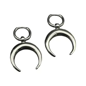 1Pair Stainless Steel Retro Moon Earrings Statement Temperament Women