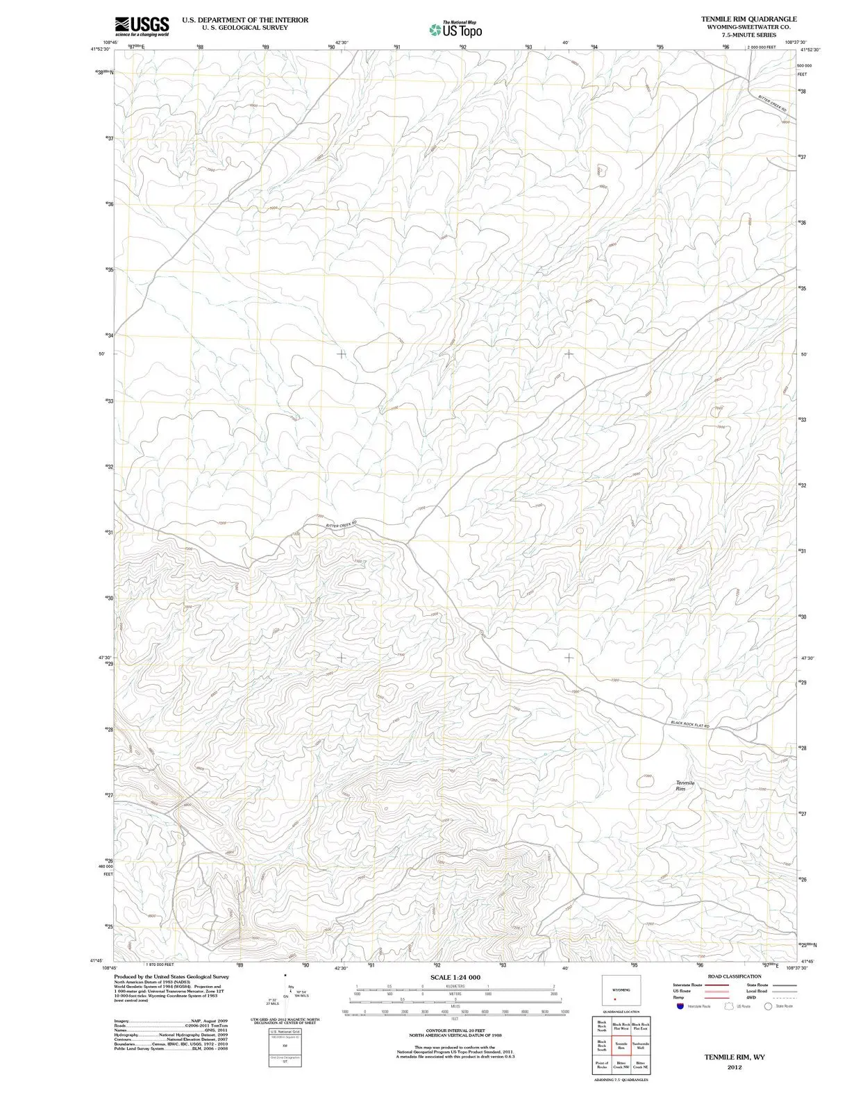 Tenmile Rim Wyoming USGS Topographic Quadrangle Map, 2012, 1:24000
