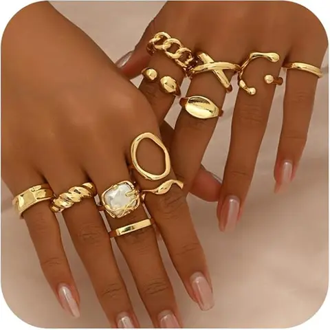 12Pcs Chunky Golden Stackable Rings Set for Women vintage Knuckle Rings Dainty Hollow Carved Joint Finger Midi Rings Pack Adjustable Signet Rings Jewelry Mixed Size Statement Rings Stacking Rings