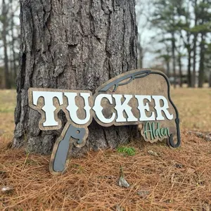 Custom Fishing Name Sign | Personalized Wood Nursery & Kids Room Wall Decor