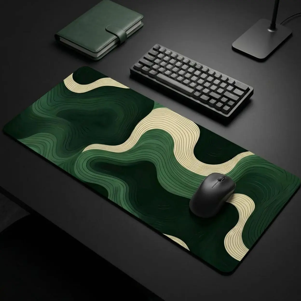 Abstract Green Beige Desk Mat | Non-Slip Rubber Mouse Pad for Workspace