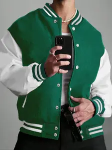 Men's Halloween Christmas Casual Outdoor Colorblock Team Jacket, Fitted Baseball Style Coat, Fall & Winter Fashion Gift for Boyfriend