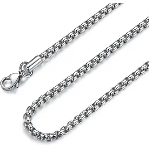 Mens Chain Necklaces, Stainless Steel Rolo Chain Necklace for Men and Women,  Tone Box Chains for Men, Wide 2/3/4/5mm