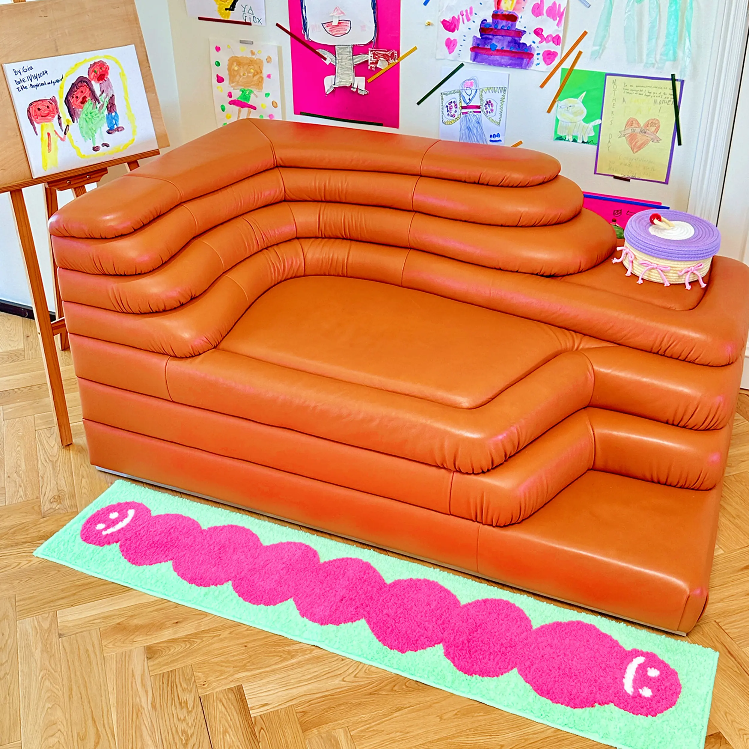 Meanitmeans Dopamine Color Modular Rug Tiles Candy Hawthorn, DIY Layout in Any Size,Washable Anti-Slip Carpet Tiles, for Bedroom, Living Room, Part of Modular System for Mix & Match with Other Pieces, 150×30cm (59”×12”)