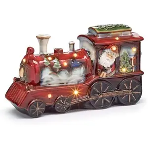 Santa Train Figurine LED Lighted Christmas Holiday Home Decor 10in