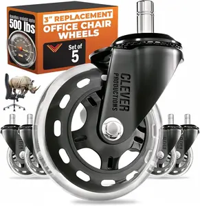 Replacement Office Chair Wheels (3" Set of 5) - Smooth & Quiet Rolling Heavy Duty 98% Universal Fit Caster Wheels for Office Chair - Desk Chair Wheels Clear for Hardwood Tile Vinyl Floors & Carpet