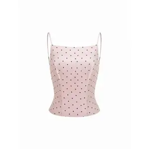 Cider Satin Polka Dot Square Neck Backless Cami Top