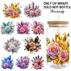 4PCS/SET Colorful diamonds shine brightly DIY Light Beigeny Tumblers Wrap Decorative transfer paper UV DTF High Self-adhensive Wraps Transfers Decor Transfer Paper On Cup