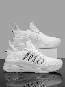 1 Pair 4-Color Casual Fashion Sneakers (36-46 Full Sizing) - Flyknit Breathable Upper + Air Cushion Outsole, For Daily Casual & Multi-Occasion Outfits, Light-Transmitting Circular Breathable, Comfortable Lining, Wear-Resistant & Anti-Slip, Trendy & Versat