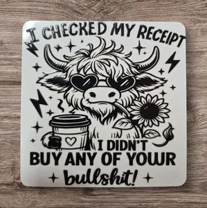 Receipt Metal 3x3 Magnet with Cow Design and "I Checked My Receipt" Text