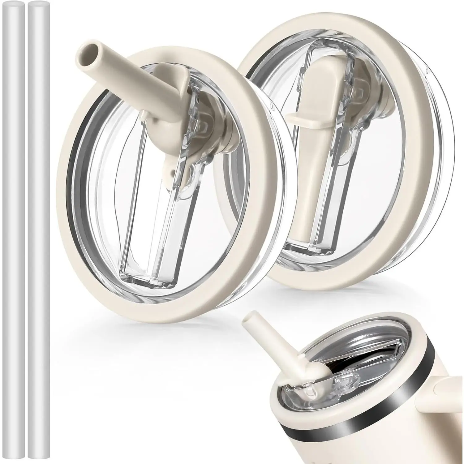 2PCS 40 oz Tumbler Flip Straw Lid Replacement Fit for Stanley Cup, ReusableTumbl...