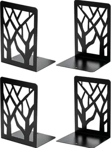 Non-Skid Tree Design Bookends for Shelves, Heavy Duty Metal Storage Holder for Books/CDs - Set of 4