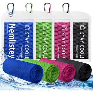 4 Pack Cooling Towels, Soft Breathable Cooling Towels for Neck and Face, Microfiber Gym Towels for Men and Women with Waterproof Bag & Carabiner, Sweat Towel for Yoga, Golf, Hiking, Running