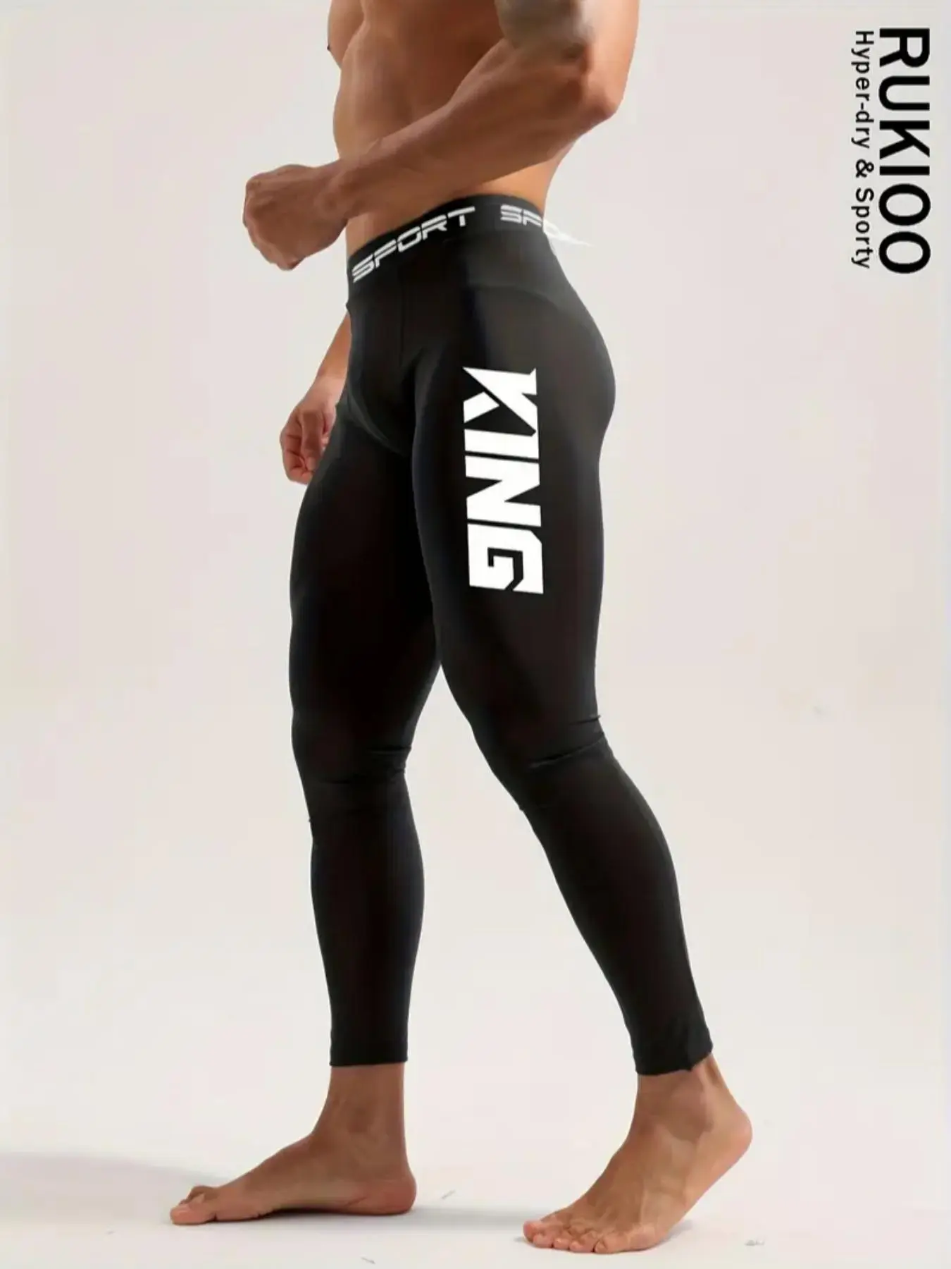 Men's Sports Compression Leggings with Letter Print, Breathable Moisture-wicking Fabric, Tight-fitting Stretchy Activewear for Basketball, Gym, Cycling and Running