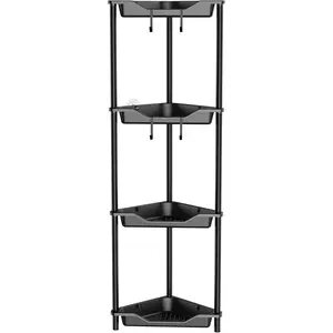 Rustproof 4 Tier Floor Standing Corner Shower  Organizer, Plastic Metal Splicing Floor Corner Shelf Rack Storage Stands for Bathroom,10.8 x 10.8 x 44.6 inches, Black