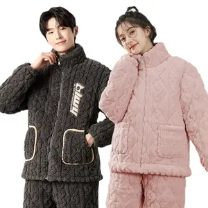 Women's 3-Layer Quilted Chic Loungewear Clothes Set, Jacquard Mock Neck Longsleeves, Warm Fleece, Comfortable, Outdoor-Wearable Essential