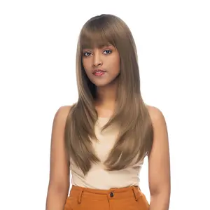 22-Inch Neutral Brown Sombre (Dark Brown Roots) Layered Straight Cut Synthetic Wig | 【Heat Resistant】【Cap Included】 | FSGA