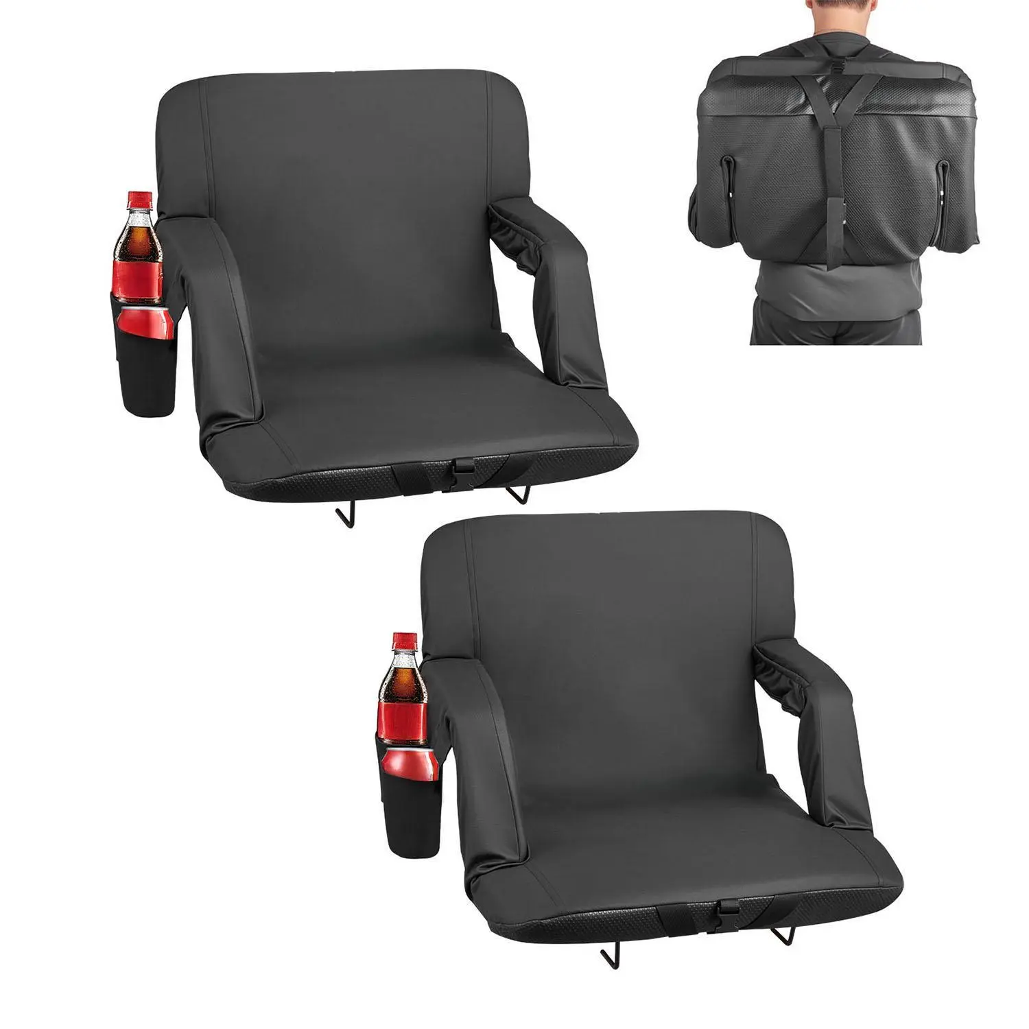 VEVOR Stadium Seat, 6 Adjustable Angle Wide Bleacher Chair, 2.9'' Cushion Padded Stadium Seat with Armrest and Back Support, Stadiums Chair with Hook Cupholder for Picnics, Beach Sports, and Gaming#BackToSchool